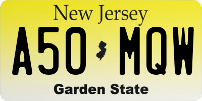 NJ license plate A50MQW