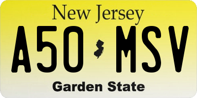 NJ license plate A50MSV