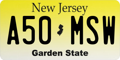 NJ license plate A50MSW