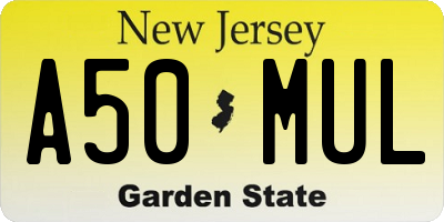 NJ license plate A50MUL
