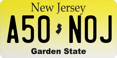 NJ license plate A50NOJ