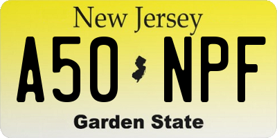 NJ license plate A50NPF