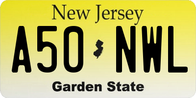 NJ license plate A50NWL