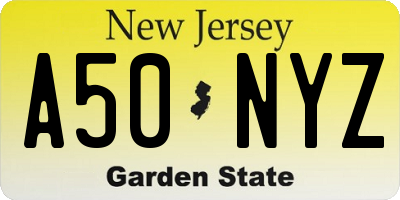NJ license plate A50NYZ