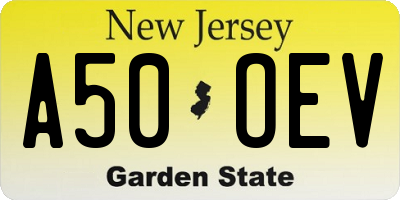 NJ license plate A50OEV