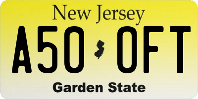 NJ license plate A50OFT
