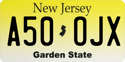 NJ license plate A50OJX