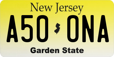 NJ license plate A50ONA