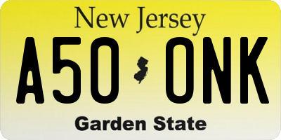 NJ license plate A50ONK