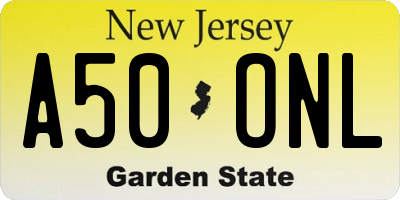 NJ license plate A50ONL