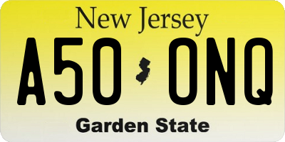 NJ license plate A50ONQ