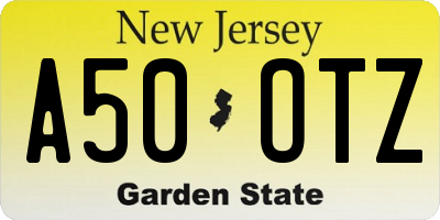 NJ license plate A50OTZ