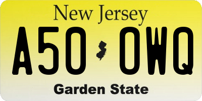 NJ license plate A50OWQ