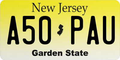 NJ license plate A50PAU