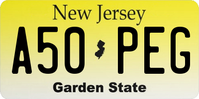 NJ license plate A50PEG