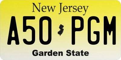 NJ license plate A50PGM