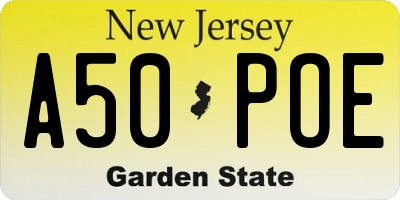 NJ license plate A50POE
