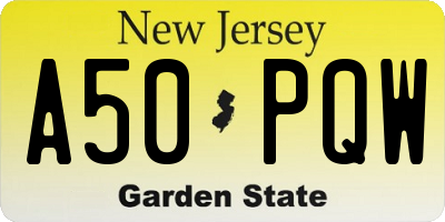 NJ license plate A50PQW