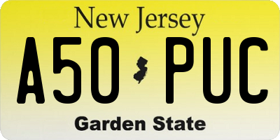 NJ license plate A50PUC