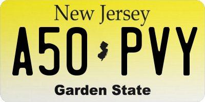 NJ license plate A50PVY