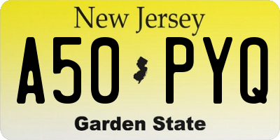 NJ license plate A50PYQ