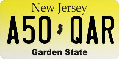 NJ license plate A50QAR