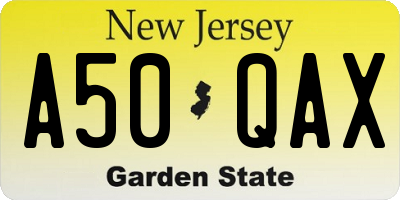 NJ license plate A50QAX