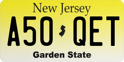 NJ license plate A50QET