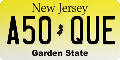 NJ license plate A50QUE