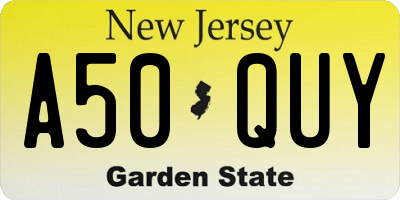 NJ license plate A50QUY