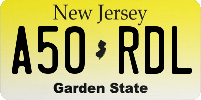 NJ license plate A50RDL
