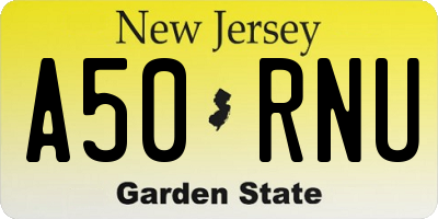 NJ license plate A50RNU