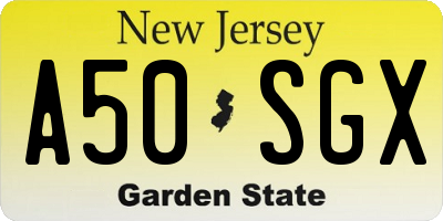 NJ license plate A50SGX