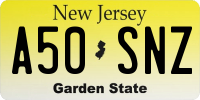 NJ license plate A50SNZ