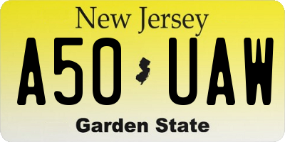 NJ license plate A50UAW