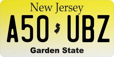 NJ license plate A50UBZ