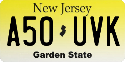 NJ license plate A50UVK