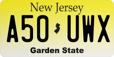 NJ license plate A50UWX
