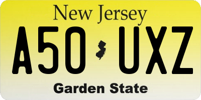 NJ license plate A50UXZ