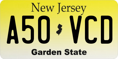 NJ license plate A50VCD