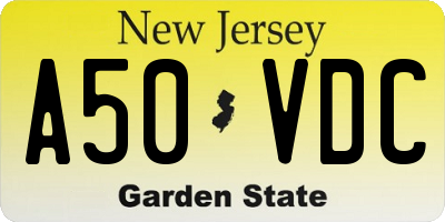 NJ license plate A50VDC