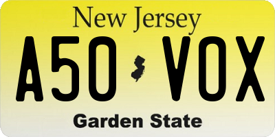 NJ license plate A50VOX