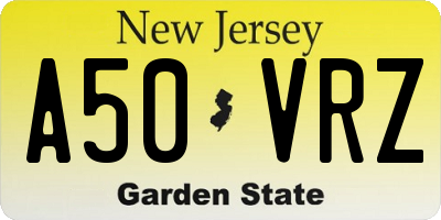 NJ license plate A50VRZ