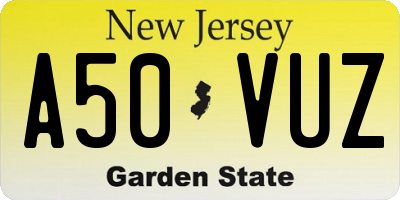 NJ license plate A50VUZ