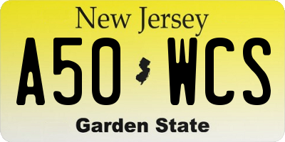 NJ license plate A50WCS