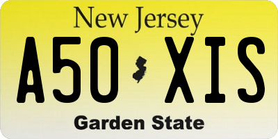 NJ license plate A50XIS