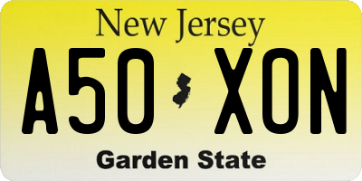 NJ license plate A50XON