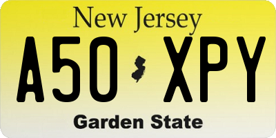 NJ license plate A50XPY