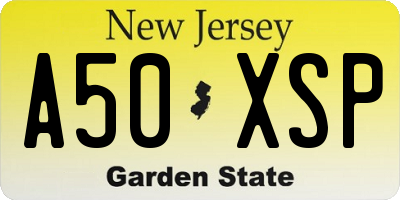 NJ license plate A50XSP