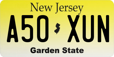 NJ license plate A50XUN